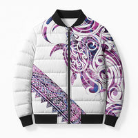 Mawhero Paua shell Kowhaiwhai Taniko Personalised Bomber Puffer Jacket Turtle Tattoo Maori Tribal Style LT9 Unisex Pink - Polynesian Pride