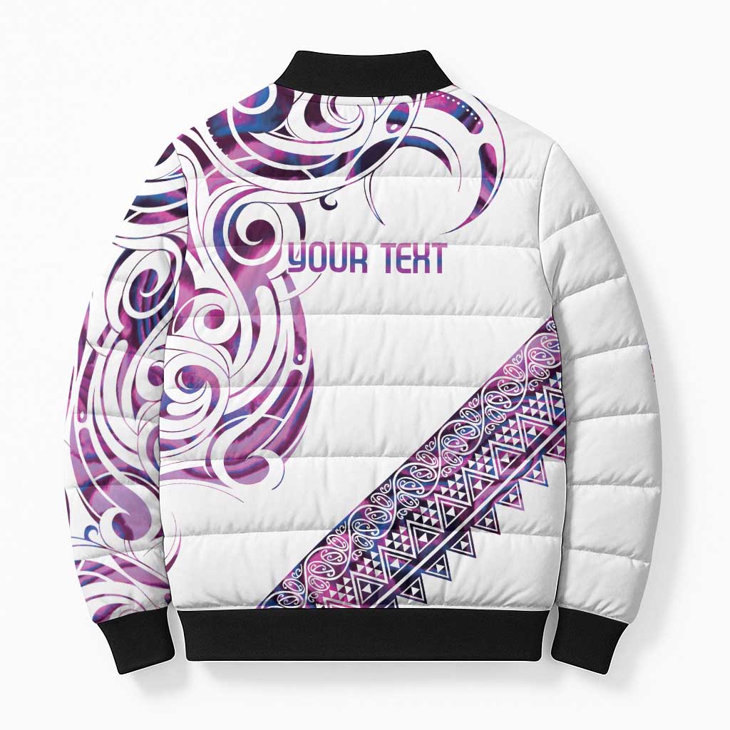 Mawhero Paua shell Kowhaiwhai Taniko Personalised Bomber Puffer Jacket Turtle Tattoo Maori Tribal Style LT9 - Polynesian Pride