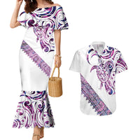 Mawhero Paua shell Kowhaiwhai Taniko Personalised Couples Matching Mermaid Dress and Hawaiian Shirt Turtle Tattoo Maori Tribal Style