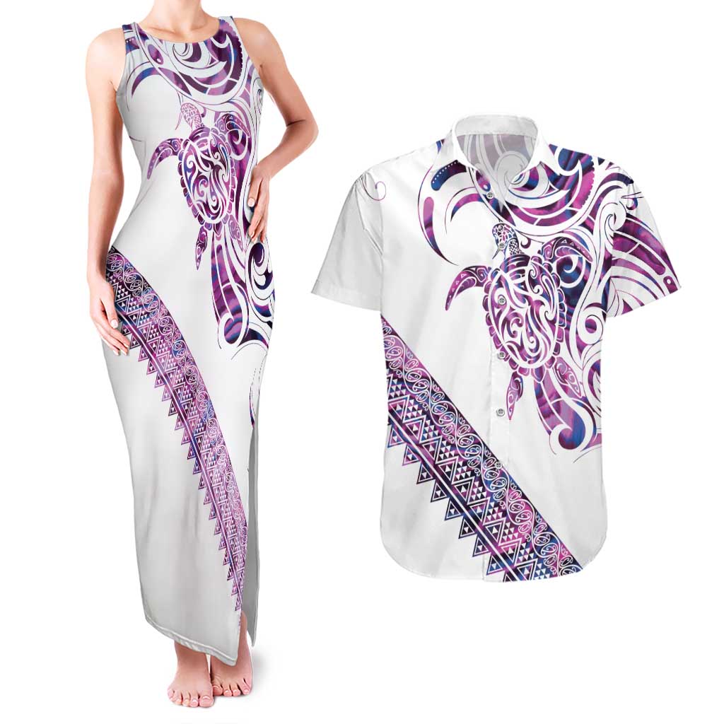 Mawhero Paua shell Kowhaiwhai Taniko Personalised Couples Matching Tank Maxi Dress and Hawaiian Shirt Turtle Tattoo Maori Tribal Style