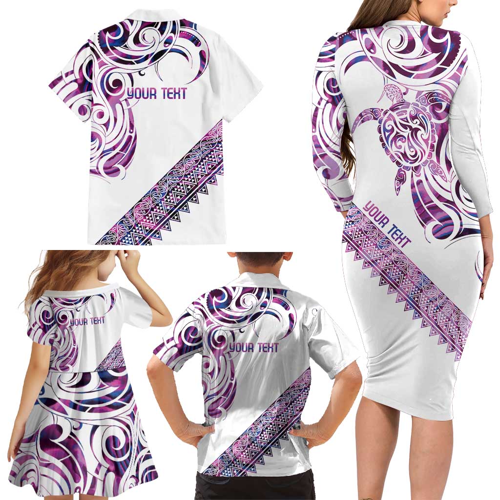 Mawhero Paua shell Kowhaiwhai Taniko Personalised Family Matching Long Sleeve Bodycon Dress and Hawaiian Shirt Turtle Tattoo Maori Tribal Style
