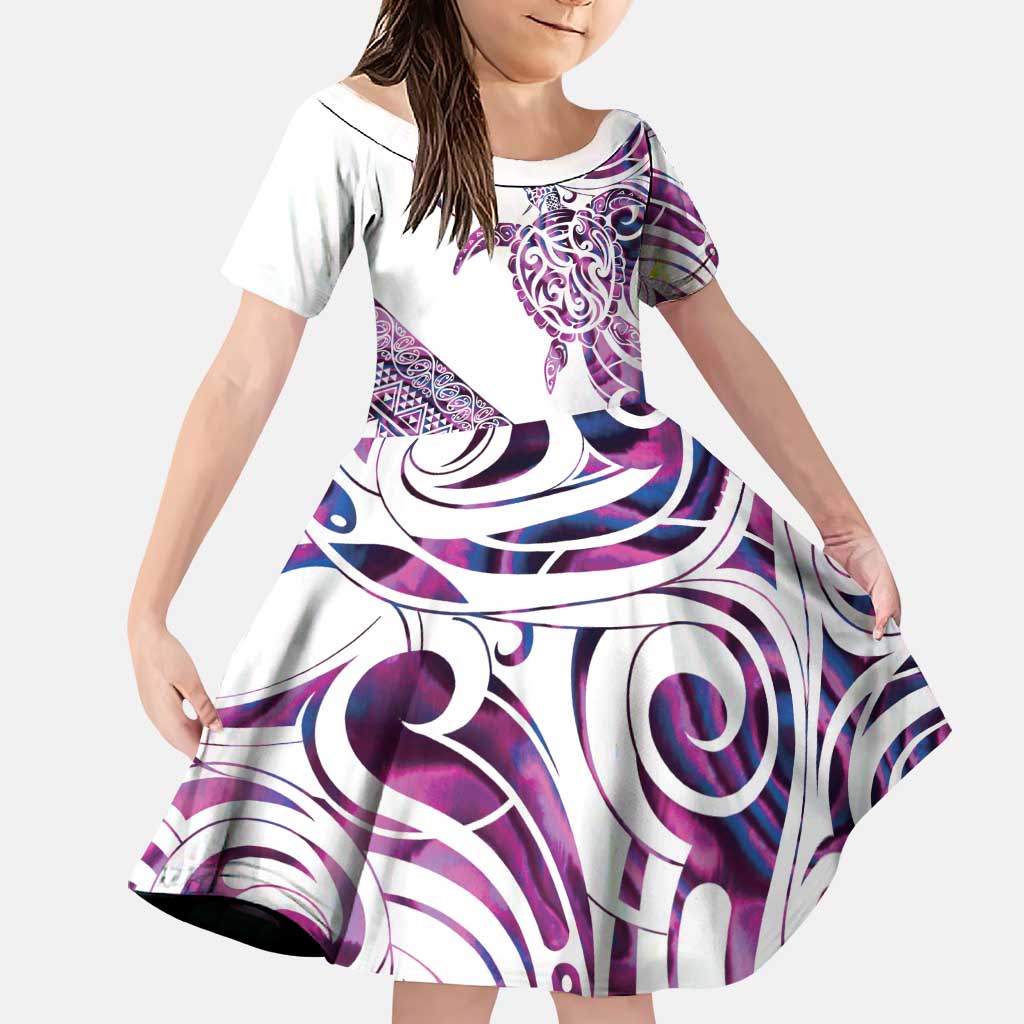 Mawhero Paua shell Kowhaiwhai Taniko Personalised Family Matching Mermaid Dress and Hawaiian Shirt Turtle Tattoo Maori Tribal Style