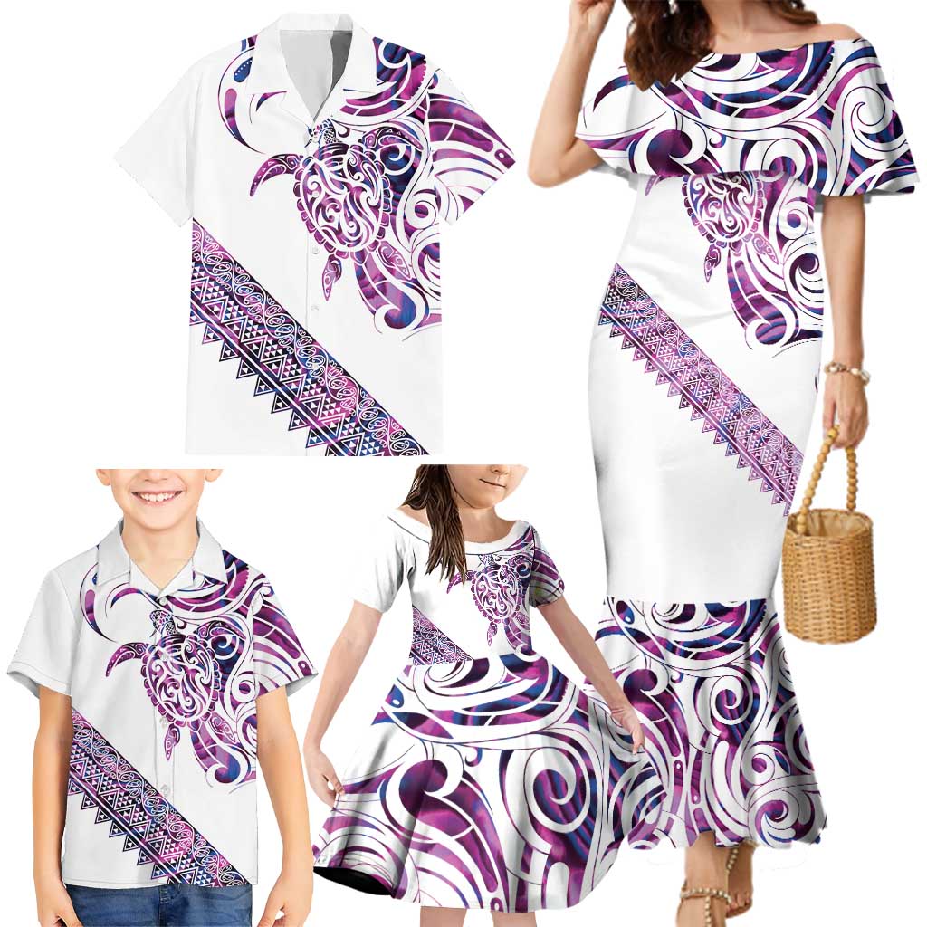 Mawhero Paua shell Kowhaiwhai Taniko Personalised Family Matching Mermaid Dress and Hawaiian Shirt Turtle Tattoo Maori Tribal Style