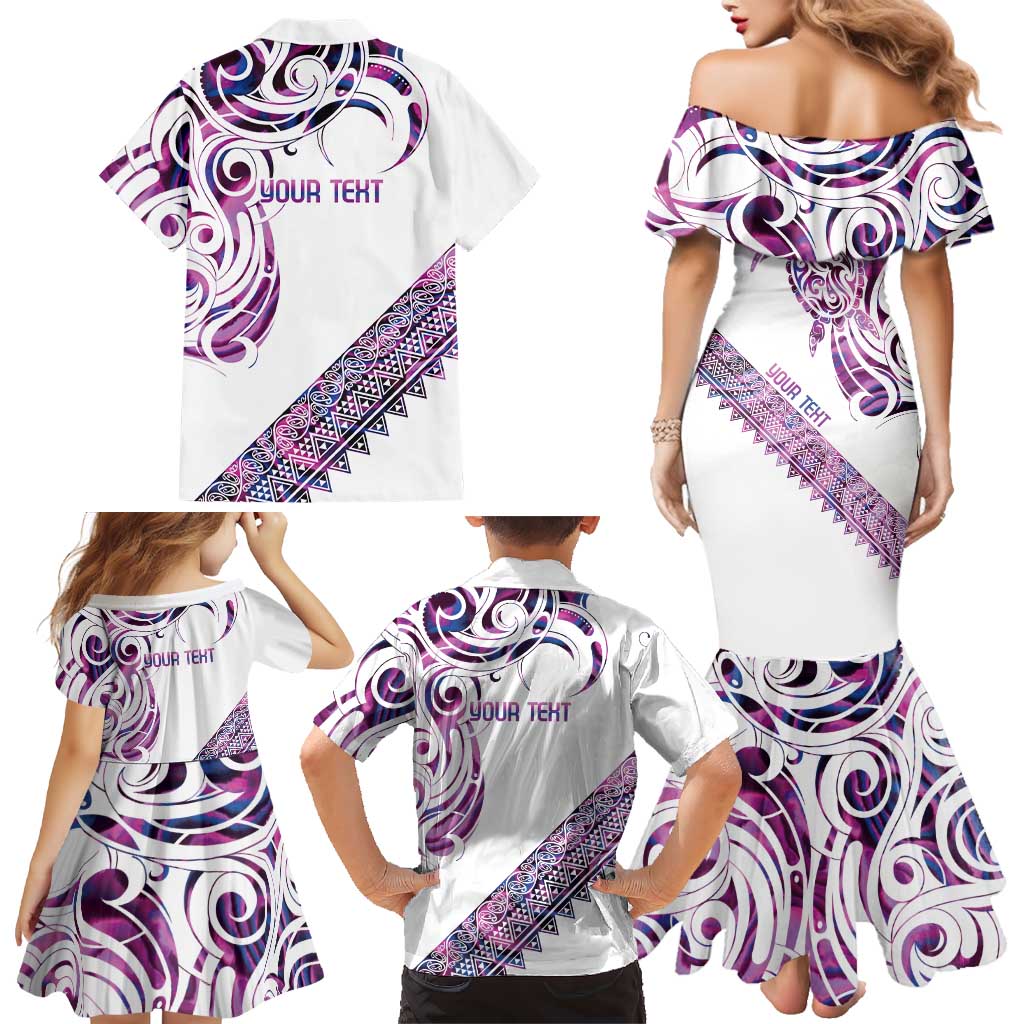 Mawhero Paua shell Kowhaiwhai Taniko Personalised Family Matching Mermaid Dress and Hawaiian Shirt Turtle Tattoo Maori Tribal Style