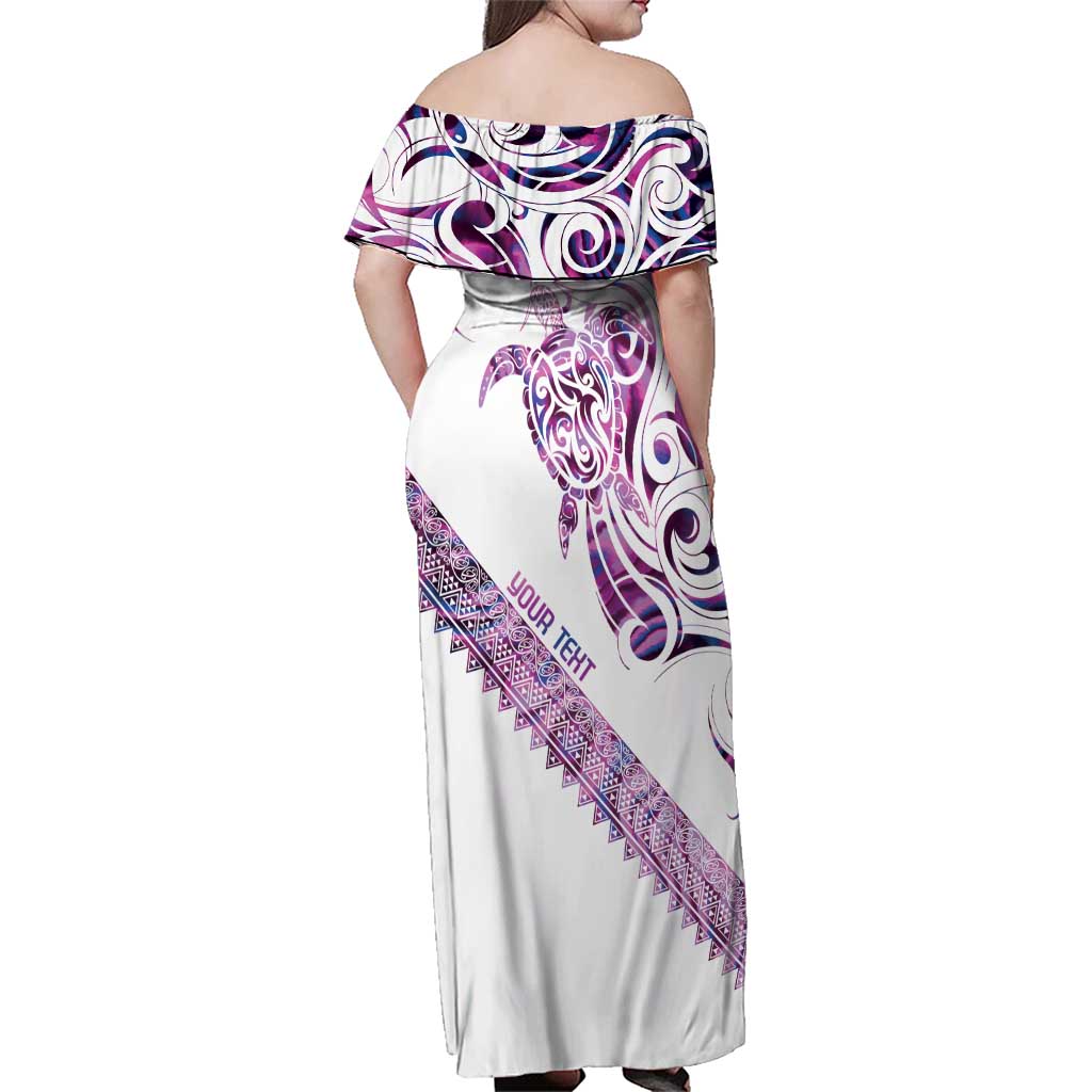 Mawhero Paua shell Kowhaiwhai Taniko Personalised Family Matching Off Shoulder Maxi Dress and Hawaiian Shirt Turtle Tattoo Maori Tribal Style