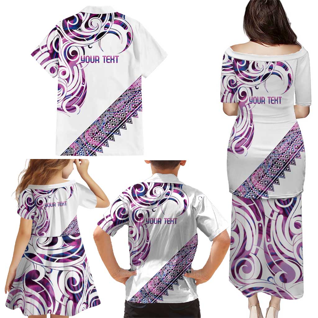 Mawhero Paua shell Kowhaiwhai Taniko Personalised Family Matching Puletasi and Hawaiian Shirt Turtle Tattoo Maori Tribal Style