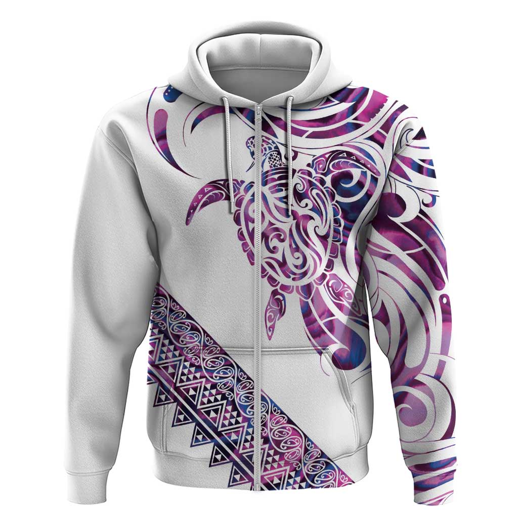 Mawhero Paua shell Kowhaiwhai Taniko Personalised Hoodie Turtle Tattoo Maori Tribal Style LT9 Zip Hoodie Pink - Polynesian Pride