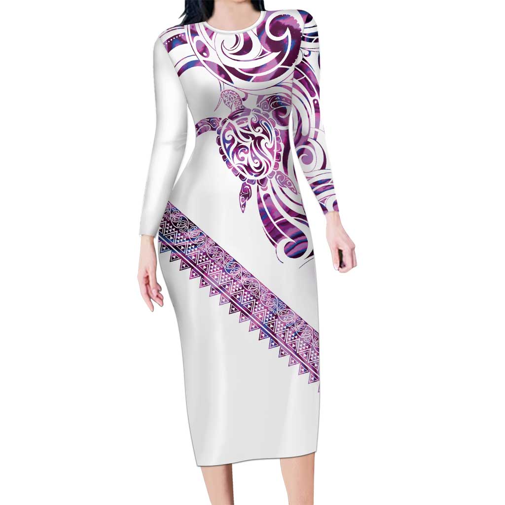 Mawhero Paua shell Kowhaiwhai Taniko Personalised Long Sleeve Bodycon Dress Turtle Tattoo Maori Tribal Style