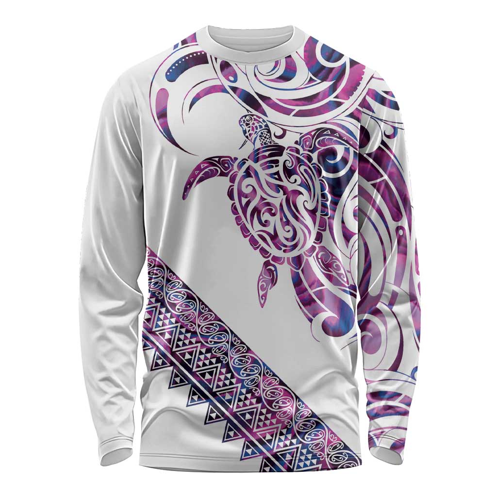 Mawhero Paua shell Kowhaiwhai Taniko Personalised Long Sleeve Shirt Turtle Tattoo Maori Tribal Style