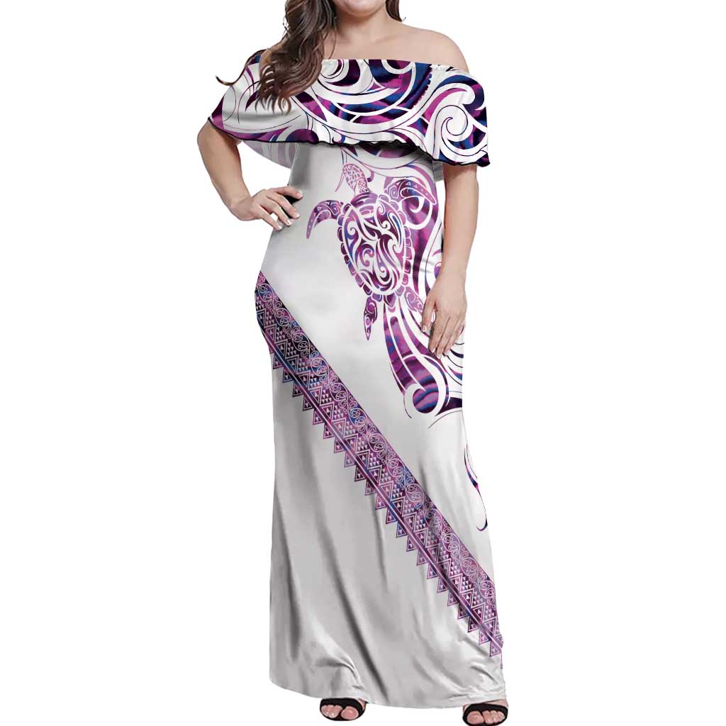 Mawhero Paua shell Kowhaiwhai Taniko Personalised Off Shoulder Maxi Dress Turtle Tattoo Maori Tribal Style