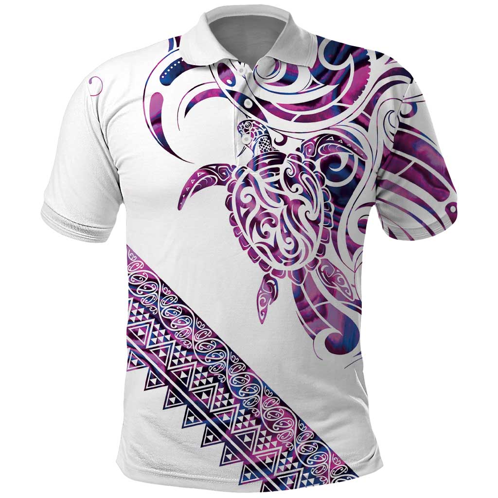 Mawhero Paua shell Kowhaiwhai Taniko Personalised Polo Shirt Turtle Tattoo Maori Tribal Style