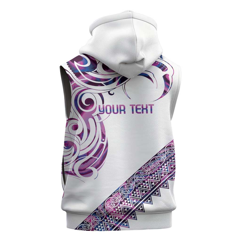 Mawhero Paua shell Kowhaiwhai Taniko Personalised Sleeveless Zip Hoodie Turtle Tattoo Maori Tribal Style