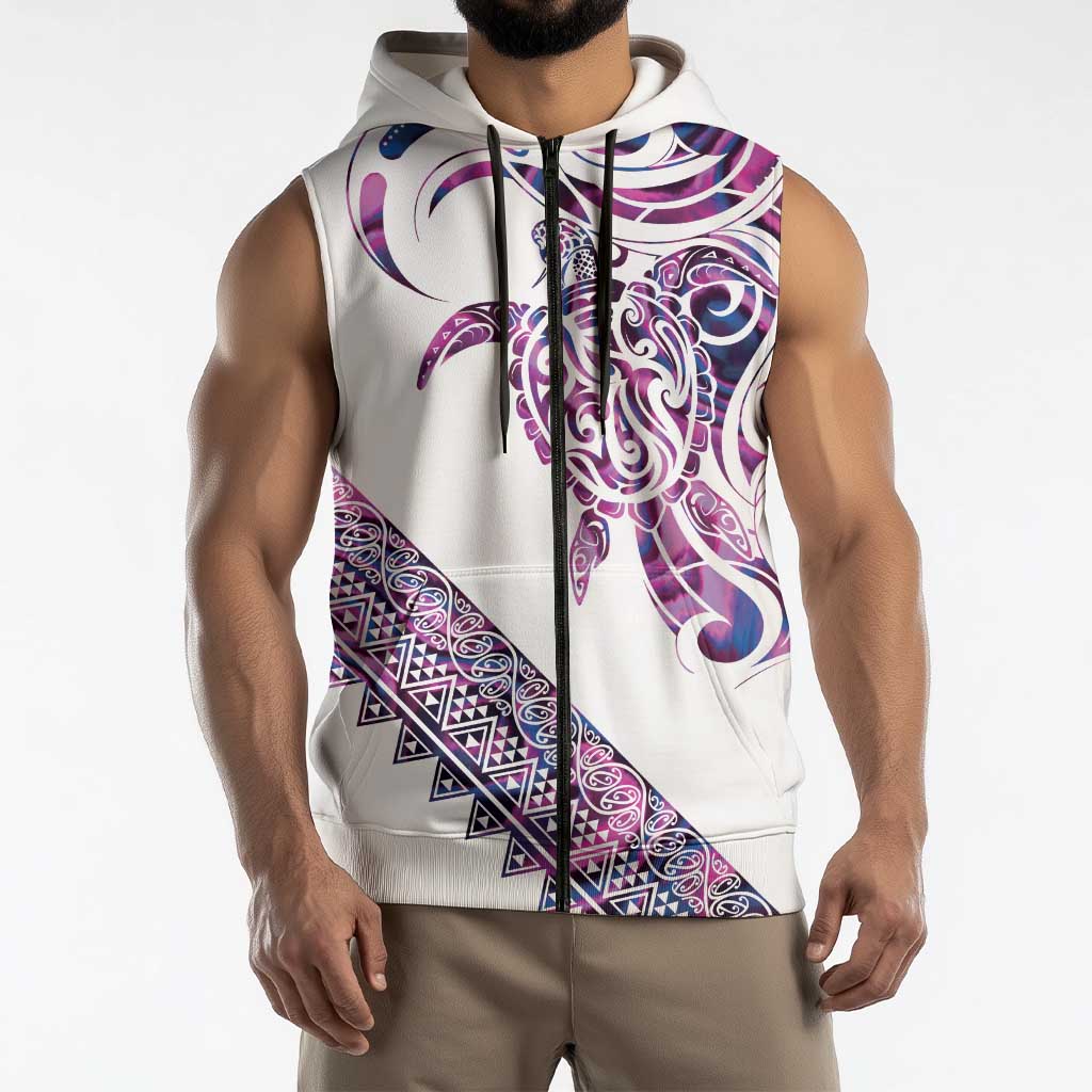 Mawhero Paua shell Kowhaiwhai Taniko Personalised Sleeveless Zip Hoodie Turtle Tattoo Maori Tribal Style