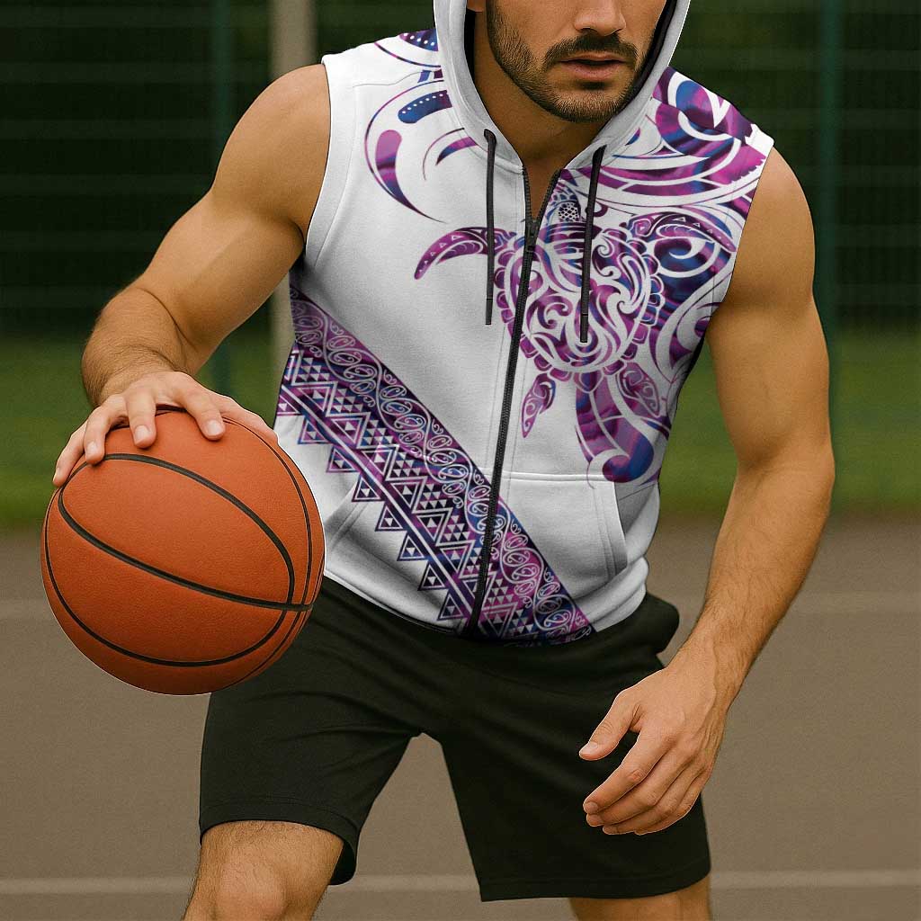 Mawhero Paua shell Kowhaiwhai Taniko Personalised Sleeveless Zip Hoodie Turtle Tattoo Maori Tribal Style