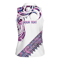 Mawhero Paua shell Kowhaiwhai Taniko Personalised Women Sleeveless Polo Shirt Turtle Tattoo Maori Tribal Style