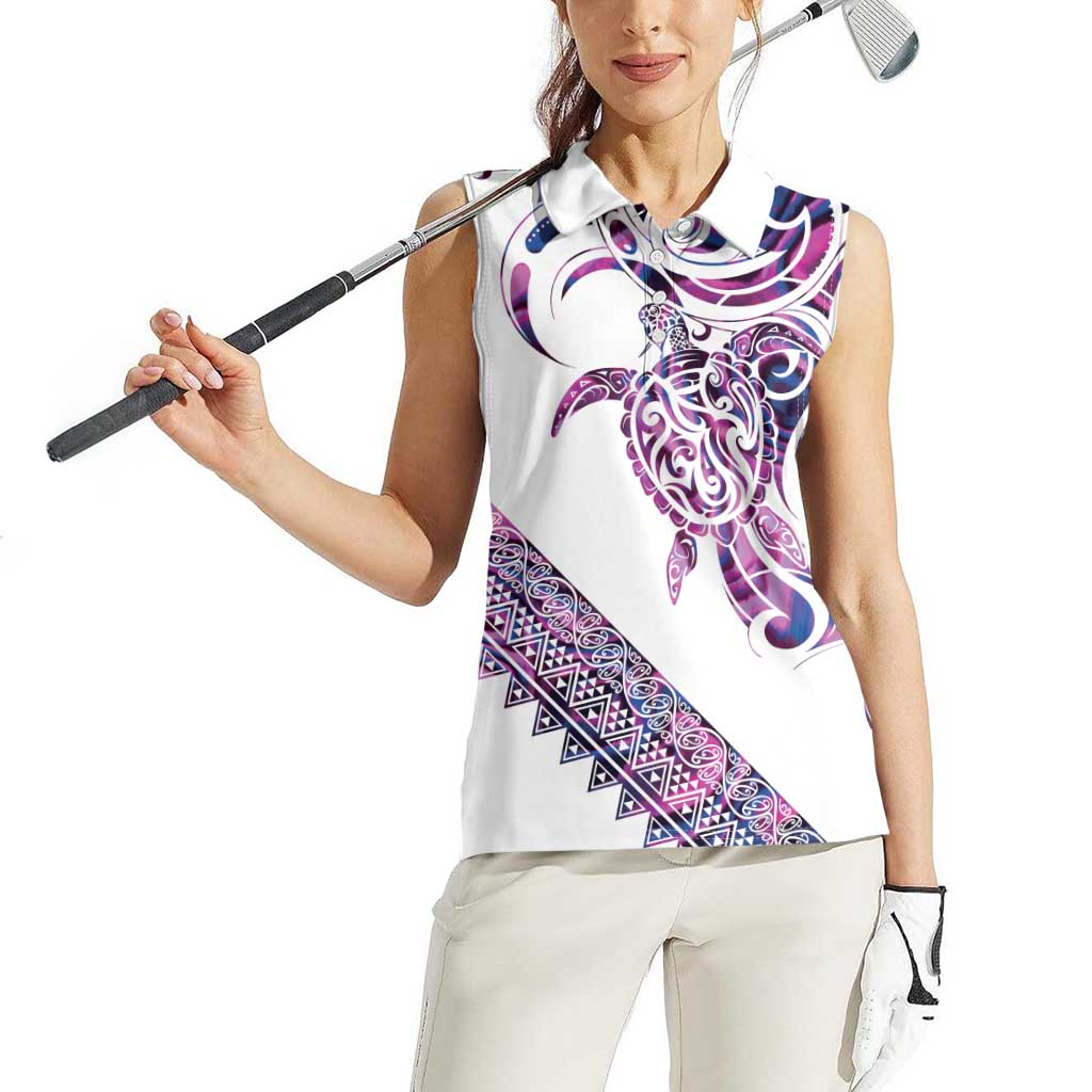 Mawhero Paua shell Kowhaiwhai Taniko Personalised Women Sleeveless Polo Shirt Turtle Tattoo Maori Tribal Style