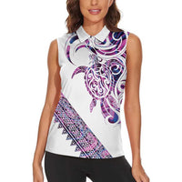 Mawhero Paua shell Kowhaiwhai Taniko Personalised Women Sleeveless Polo Shirt Turtle Tattoo Maori Tribal Style