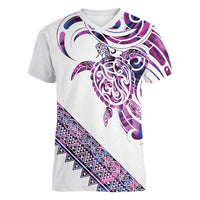 Mawhero Paua shell Kowhaiwhai Taniko Personalised Women V-Neck T-Shirt Turtle Tattoo Maori Tribal Style