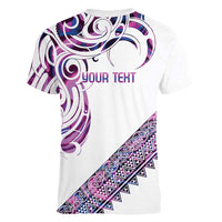 Mawhero Paua shell Kowhaiwhai Taniko Personalised Women V-Neck T-Shirt Turtle Tattoo Maori Tribal Style