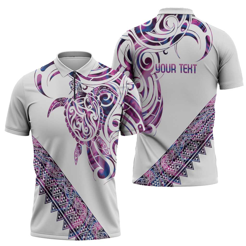 Mawhero Paua shell Kowhaiwhai Taniko Personalised Zipper Polo Shirt Turtle Tattoo Maori Tribal Style