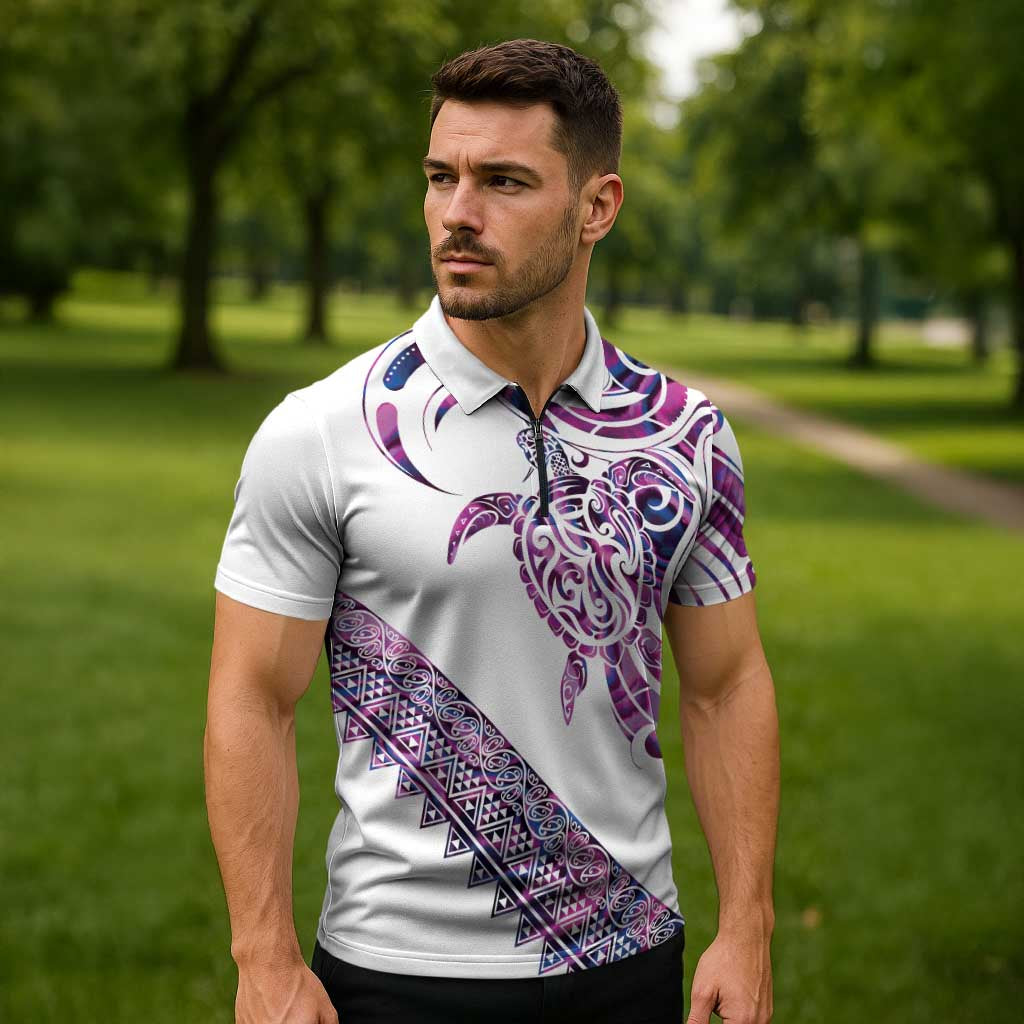 Mawhero Paua shell Kowhaiwhai Taniko Personalised Zipper Polo Shirt Turtle Tattoo Maori Tribal Style