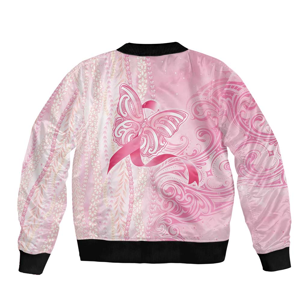 Breast Cancer Awareness Bomber Jacket Maile Pikake Lokelani Crown Flower Lei Inspired LT9 - Polynesian Pride