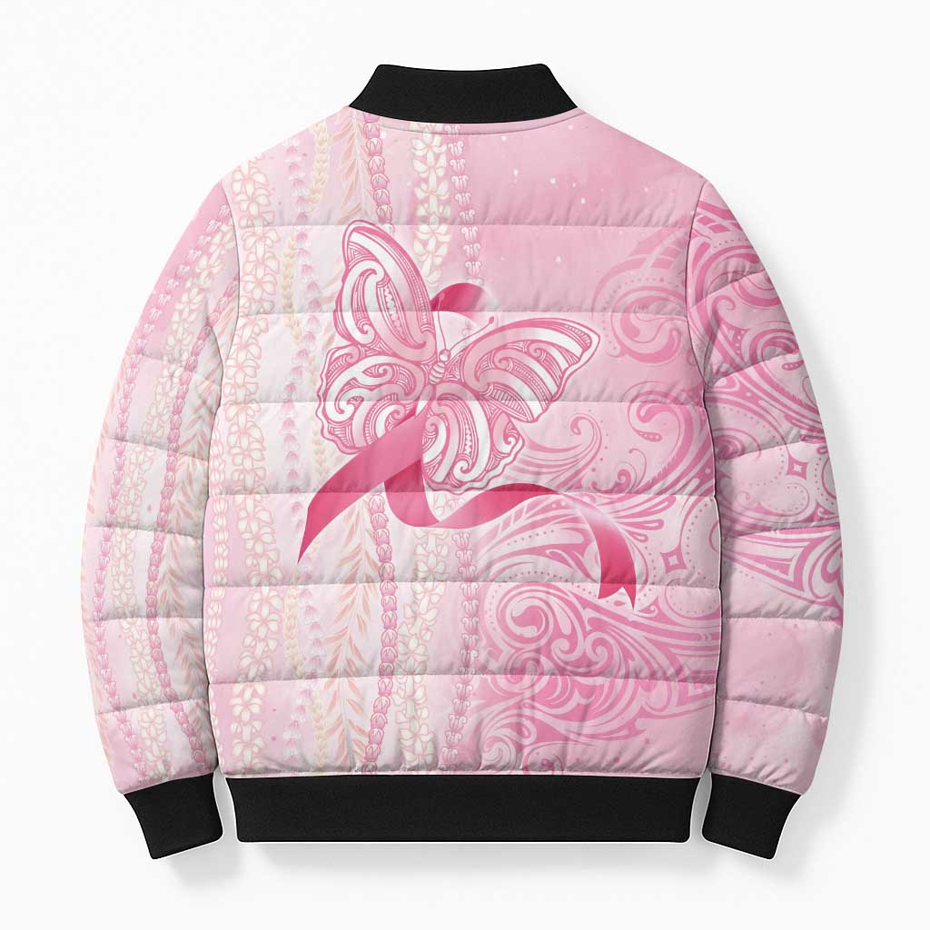 Breast Cancer Awareness Bomber Puffer Jacket Maile Pikake Lokelani Crown Flower Lei Inspired LT9 - Polynesian Pride