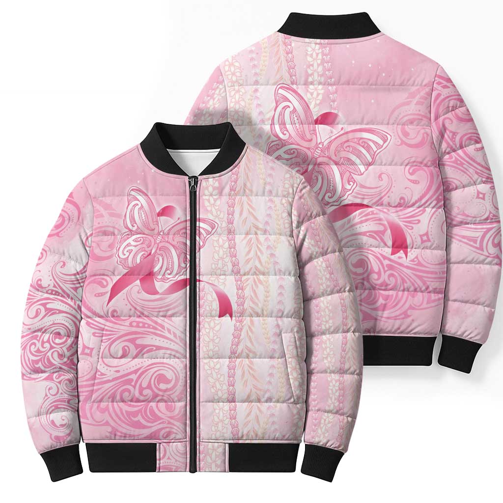 Breast Cancer Awareness Bomber Puffer Jacket Maile Pikake Lokelani Crown Flower Lei Inspired LT9 - Polynesian Pride
