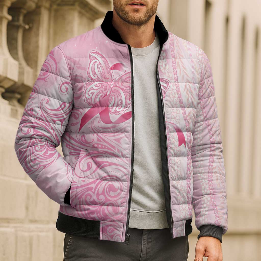 Breast Cancer Awareness Bomber Puffer Jacket Maile Pikake Lokelani Crown Flower Lei Inspired LT9 - Polynesian Pride