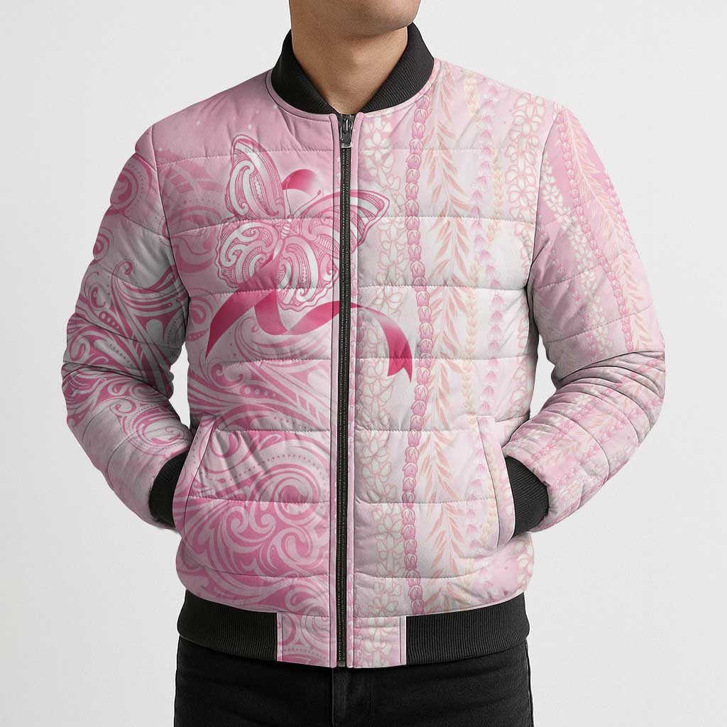 Breast Cancer Awareness Bomber Puffer Jacket Maile Pikake Lokelani Crown Flower Lei Inspired LT9 - Polynesian Pride