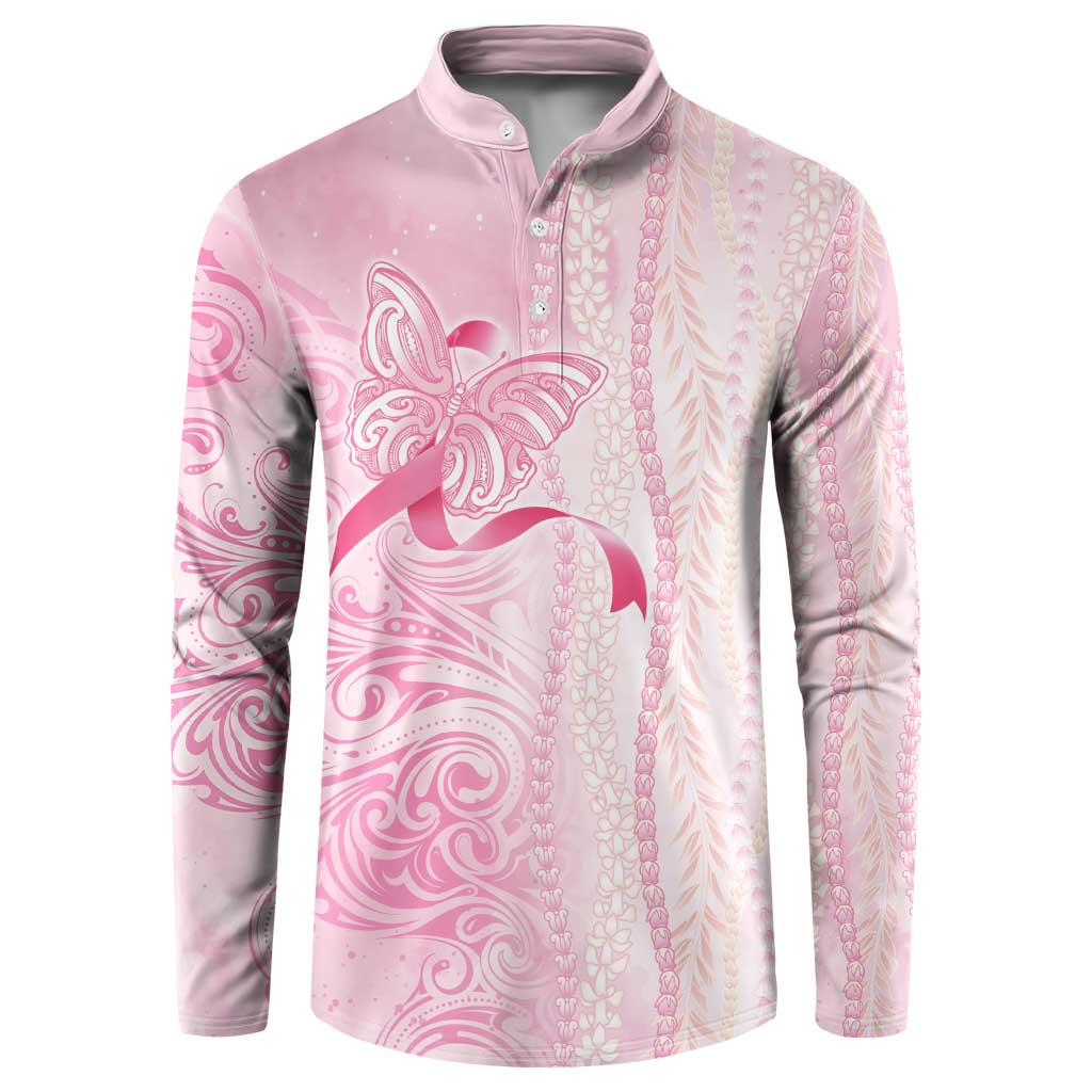 Breast Cancer Awareness Button Sweatshirt Maile Pikake Lokelani Crown Flower Lei Inspired