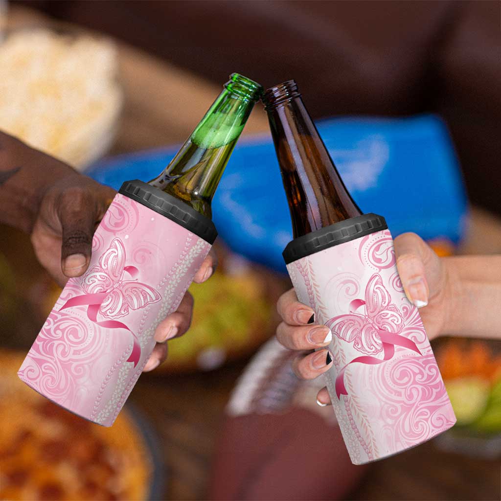 Breast Cancer Awareness 4 in 1 Can Cooler Tumbler Maile Pikake Lokelani Crown Flower Lei Inspired LT9 - Polynesian Pride