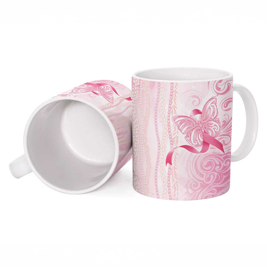 Breast Cancer Awareness Ceramic Mug Maile Pikake Lokelani Crown Flower Lei Inspired LT9 - Polynesian Pride