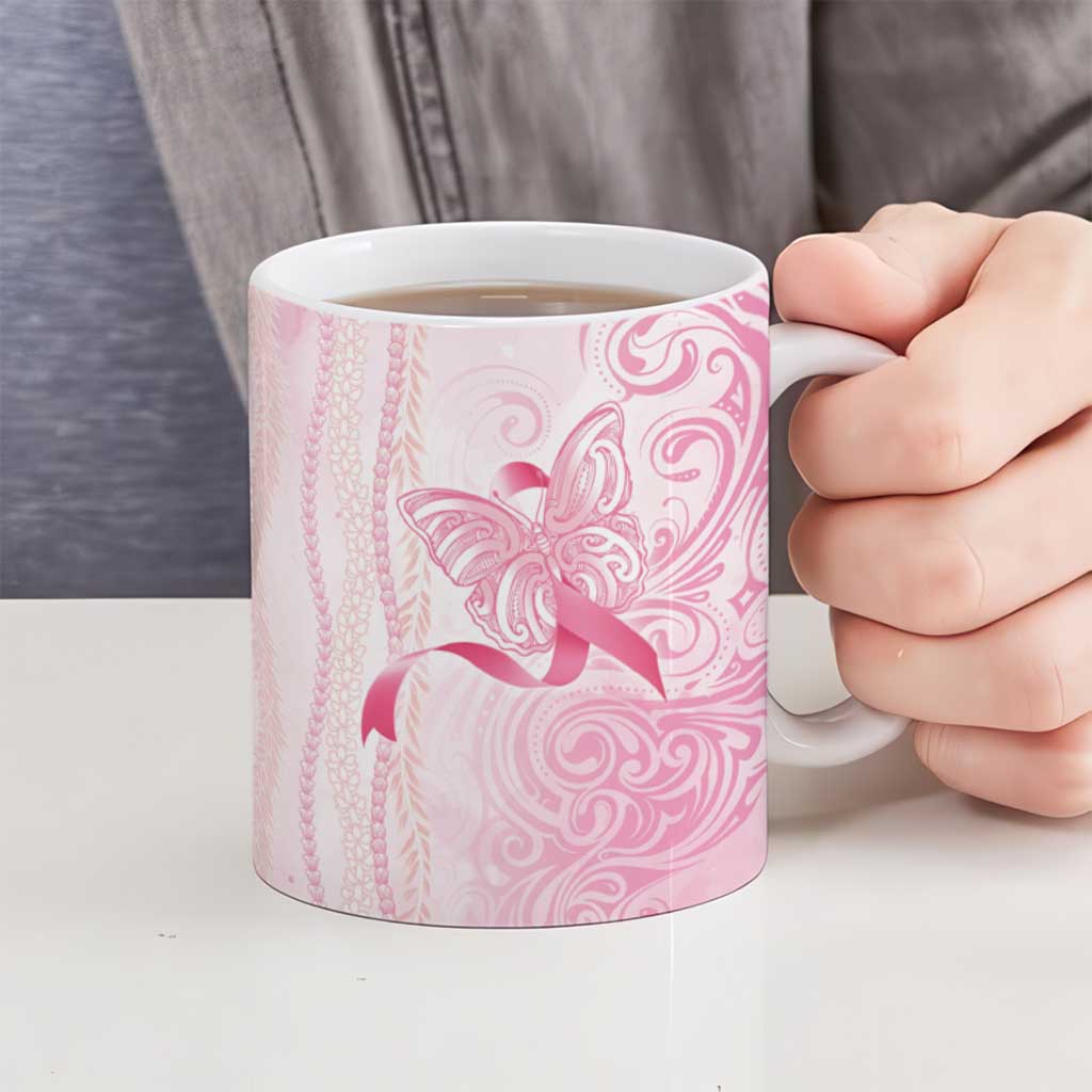 Breast Cancer Awareness Ceramic Mug Maile Pikake Lokelani Crown Flower Lei Inspired LT9 - Polynesian Pride