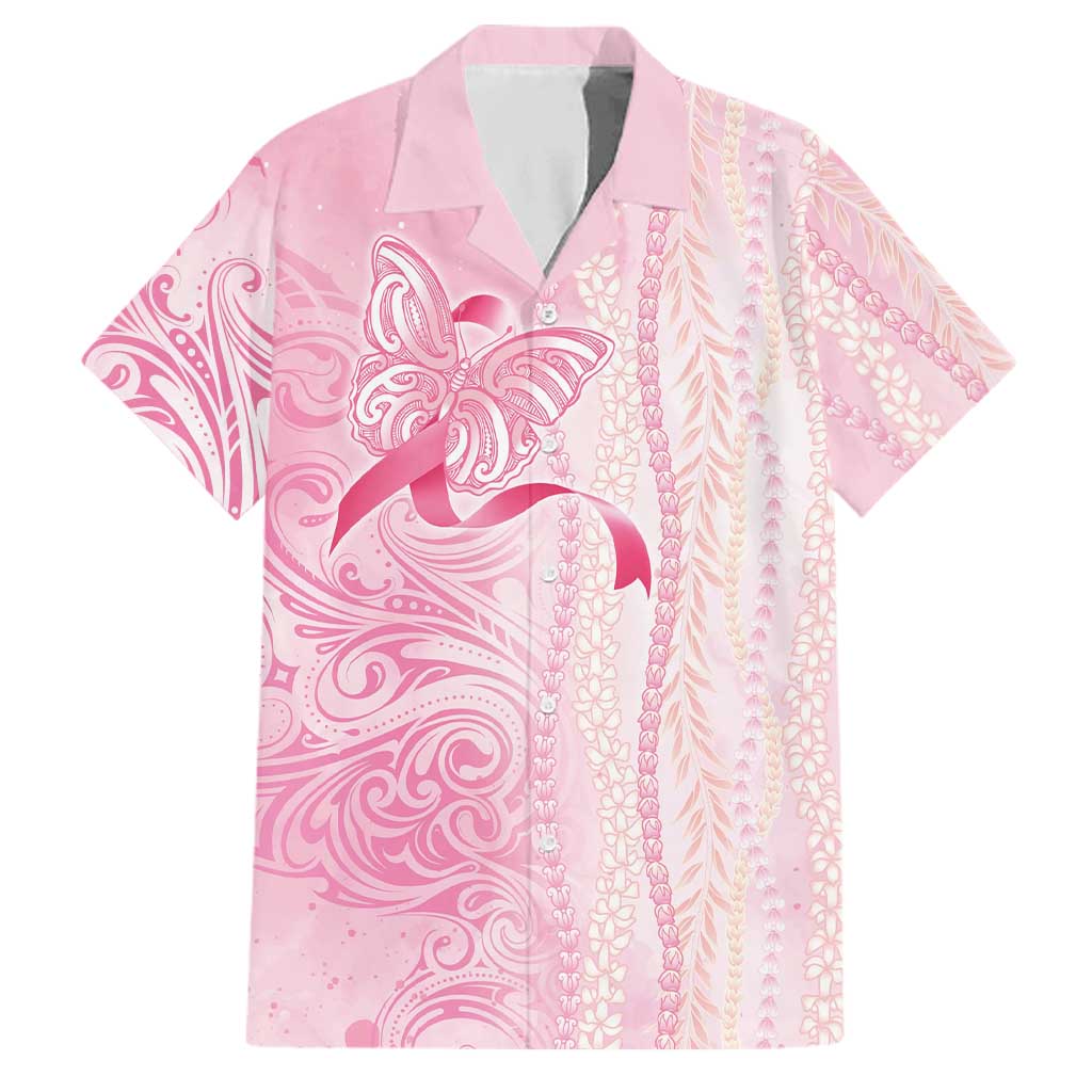 Breast Cancer Awareness Family Matching Off Shoulder Maxi Dress and Hawaiian Shirt Maile Pikake Lokelani Crown Flower Lei Inspired