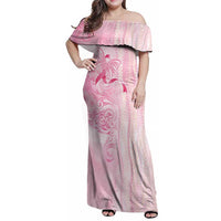 Breast Cancer Awareness Family Matching Off Shoulder Maxi Dress and Hawaiian Shirt Maile Pikake Lokelani Crown Flower Lei Inspired