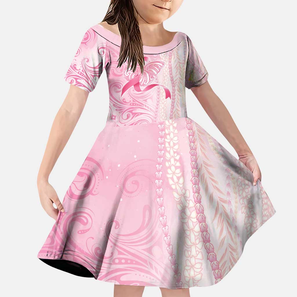 Breast Cancer Awareness Family Matching Summer Maxi Dress and Hawaiian Shirt Maile Pikake Lokelani Crown Flower Lei Inspired