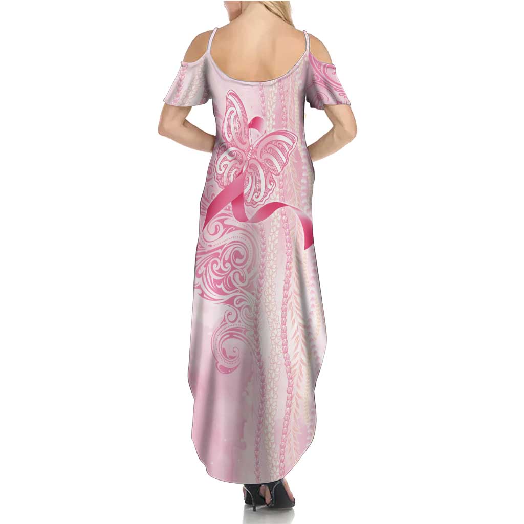 Breast Cancer Awareness Family Matching Summer Maxi Dress and Hawaiian Shirt Maile Pikake Lokelani Crown Flower Lei Inspired
