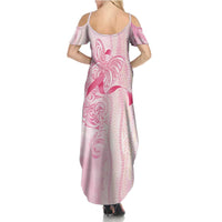 Breast Cancer Awareness Family Matching Summer Maxi Dress and Hawaiian Shirt Maile Pikake Lokelani Crown Flower Lei Inspired