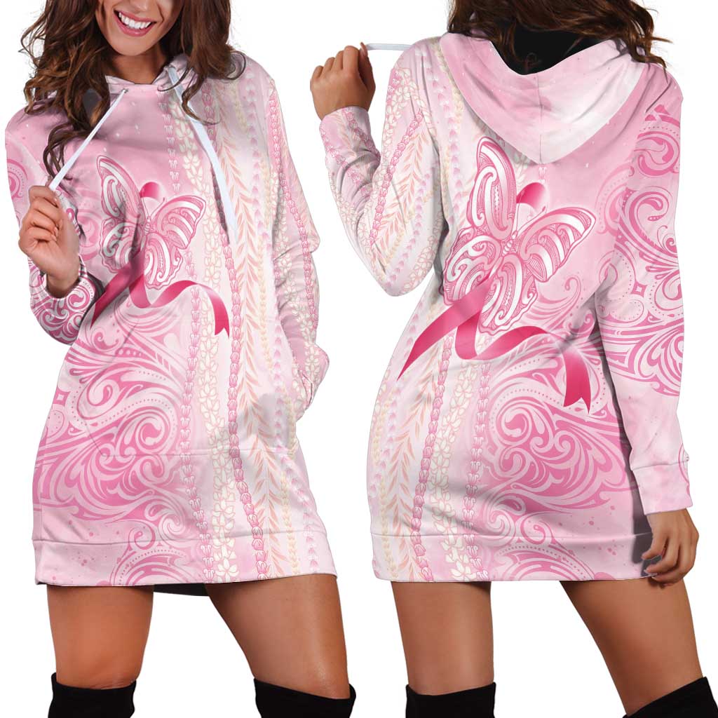 Breast Cancer Awareness Hoodie Dress Maile Pikake Lokelani Crown Flower Lei Inspired
