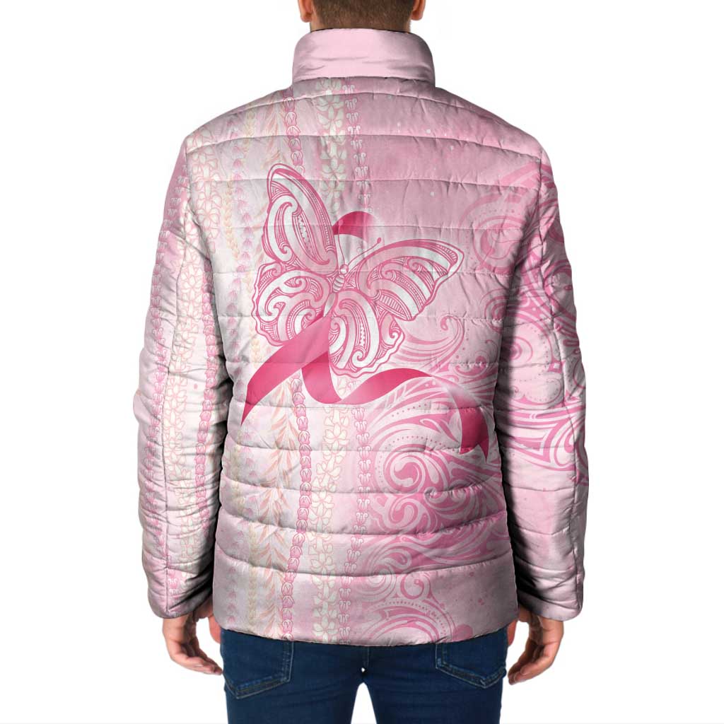 Breast Cancer Awareness Padded Jacket Maile Pikake Lokelani Crown Flower Lei Inspired
