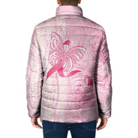 Breast Cancer Awareness Padded Jacket Maile Pikake Lokelani Crown Flower Lei Inspired