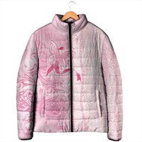 Breast Cancer Awareness Padded Jacket Maile Pikake Lokelani Crown Flower Lei Inspired