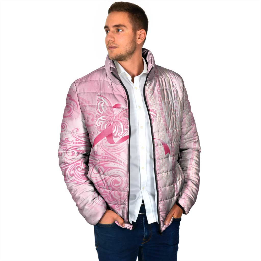 Breast Cancer Awareness Padded Jacket Maile Pikake Lokelani Crown Flower Lei Inspired