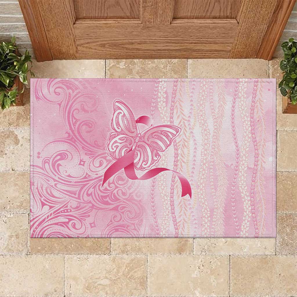 Breast Cancer Awareness Rubber Doormat Maile Pikake Lokelani Crown Flower Lei Inspired LT9 Pink - Polynesian Pride