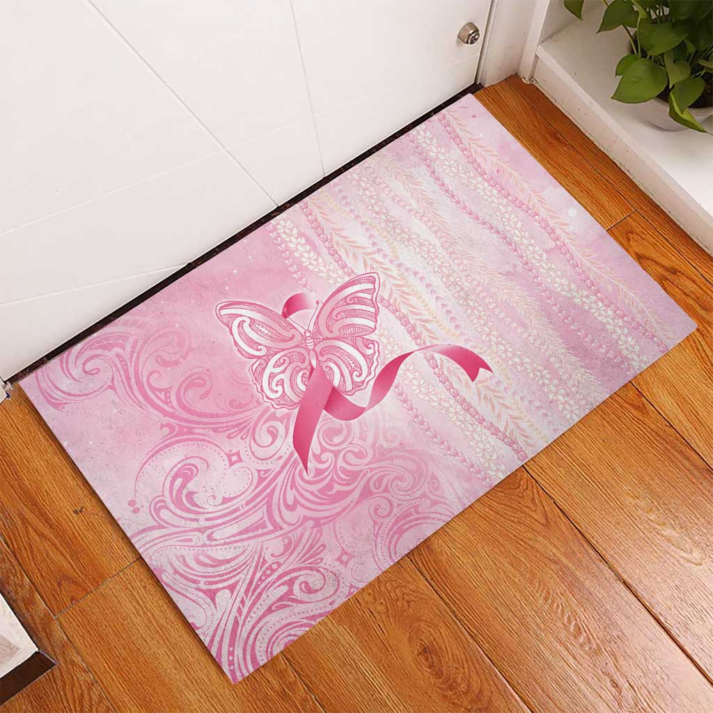 Breast Cancer Awareness Rubber Doormat Maile Pikake Lokelani Crown Flower Lei Inspired LT9 - Polynesian Pride