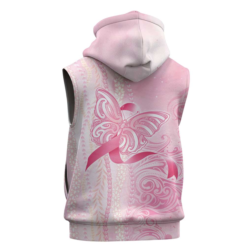 Breast Cancer Awareness Sleeveless Zip Hoodie Maile Pikake Lokelani Crown Flower Lei Inspired