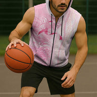 Breast Cancer Awareness Sleeveless Zip Hoodie Maile Pikake Lokelani Crown Flower Lei Inspired