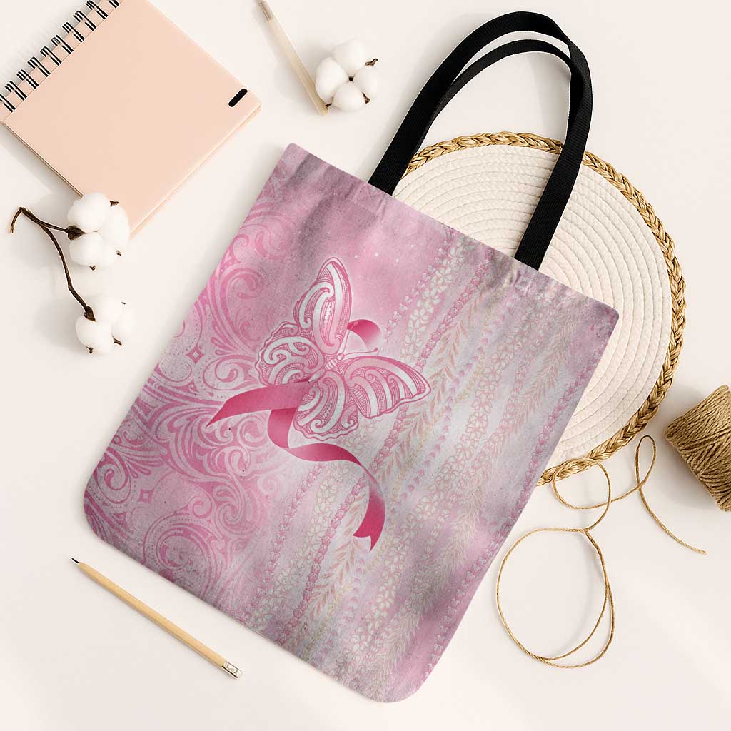 Breast Cancer Awareness Tote Bag Maile Pikake Lokelani Crown Flower Lei Inspired