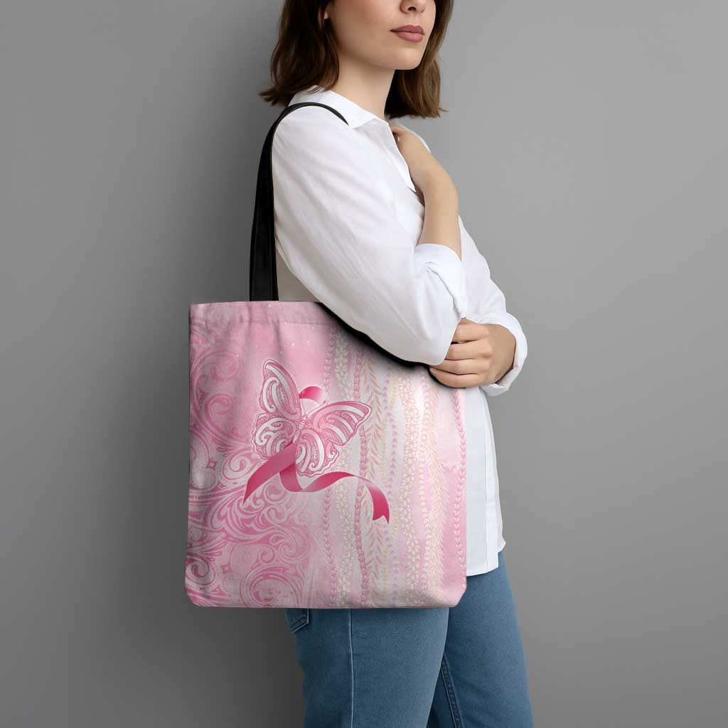Breast Cancer Awareness Tote Bag Maile Pikake Lokelani Crown Flower Lei Inspired